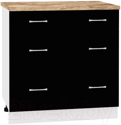 Шкаф-стол кухонный Кортекс-мебель Корнелия Лира НШ80р3ш (черный/мадрид)