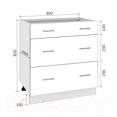 Шкаф-стол кухонный Кортекс-мебель Корнелия Лира НШ80р3ш без столешницы (белый)