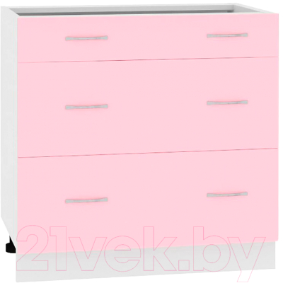 Шкаф-стол кухонный Кортекс-мебель Корнелия Лира НШ80р3ш без столешницы (розовый)