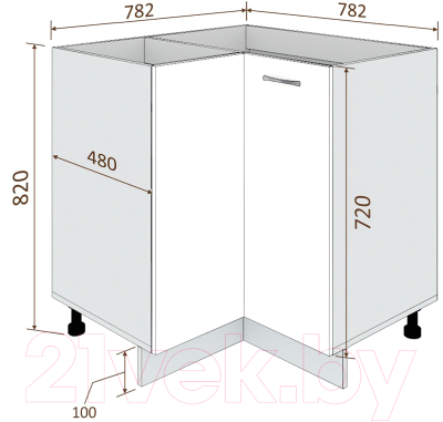 Шкаф-стол кухонный Кортекс-мебель Корнелия Лира НШУ без столешницы угловой (белый)