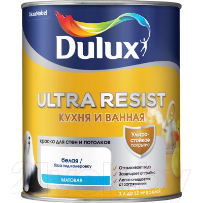 Краска Dulux Ultra Resist для кухни и ванной (1л, белый матовый)