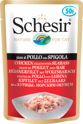 Влажный корм для кошек Schesir Chicken fillets with Seabass (50г)