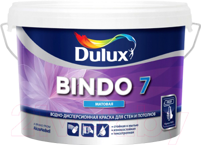 Краска Dulux Bindo 7 для стен и потолков (2.25л, бесцветный матовый)