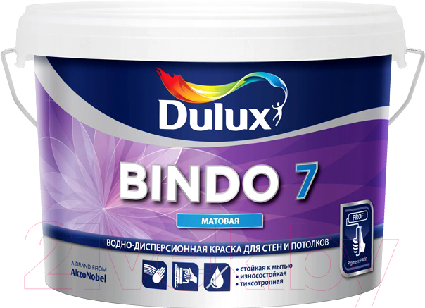 Краска Dulux Bindo 7 для стен и потолков (2.5л, белый матовый)