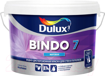 Краска Dulux Bindo 7 для стен и потолков (2.5л, белый матовый)