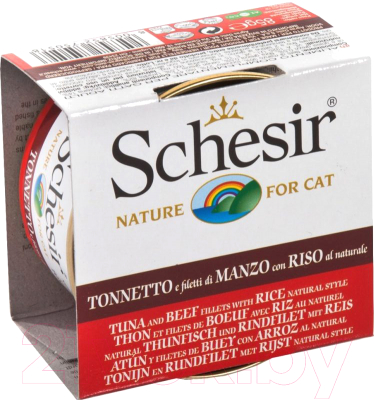 Влажный корм для кошек Schesir Tuna and Beef fillets with Rice (85г)