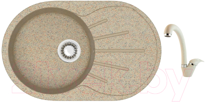Мойка кухонная со смесителем Berge BR-7501 + смеситель GR-4003 (песочный/пирит)