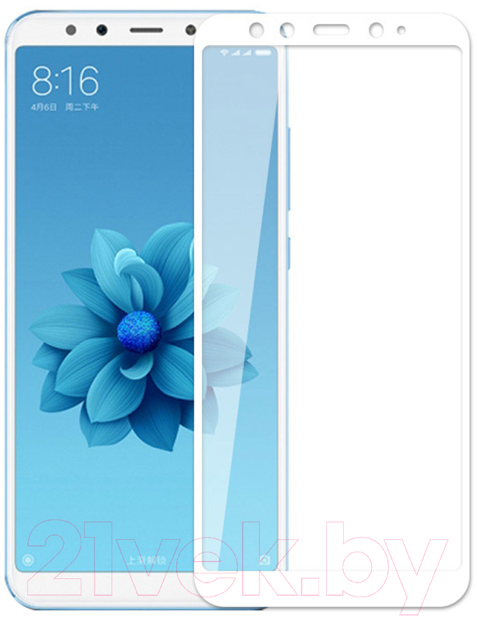 Защитное стекло для телефона Case Full Glue для Mi A2 (белый глянец) — фото 1