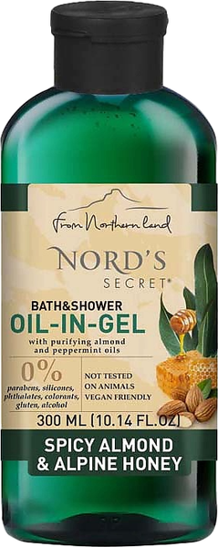 Гель для душа Nord's Secret Тонизирующий с эфирным маслом Пряный миндаль и альпийский мед  (300мл)