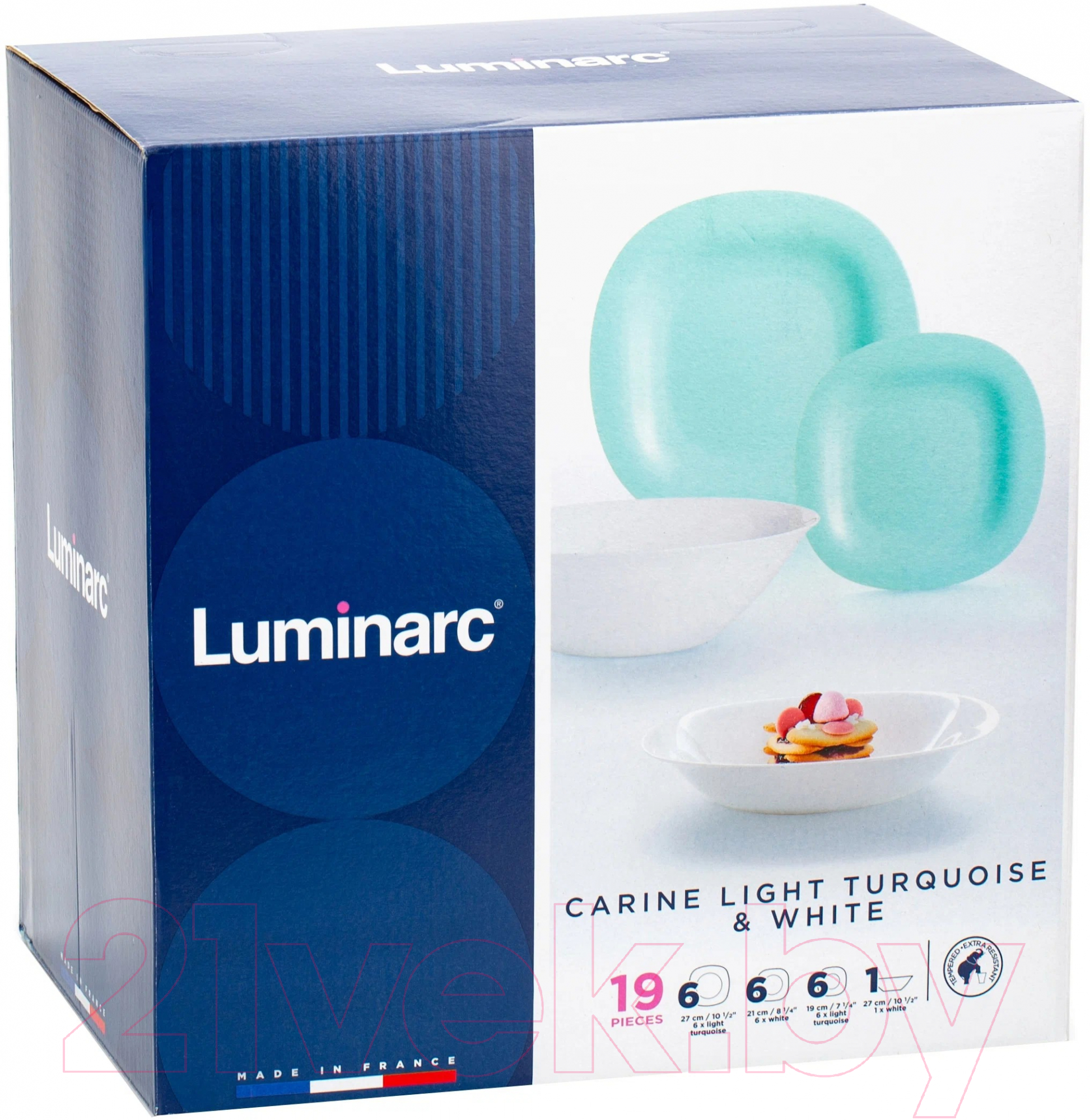 Набор тарелок Luminarc Carine Light Turquoise&White P7627