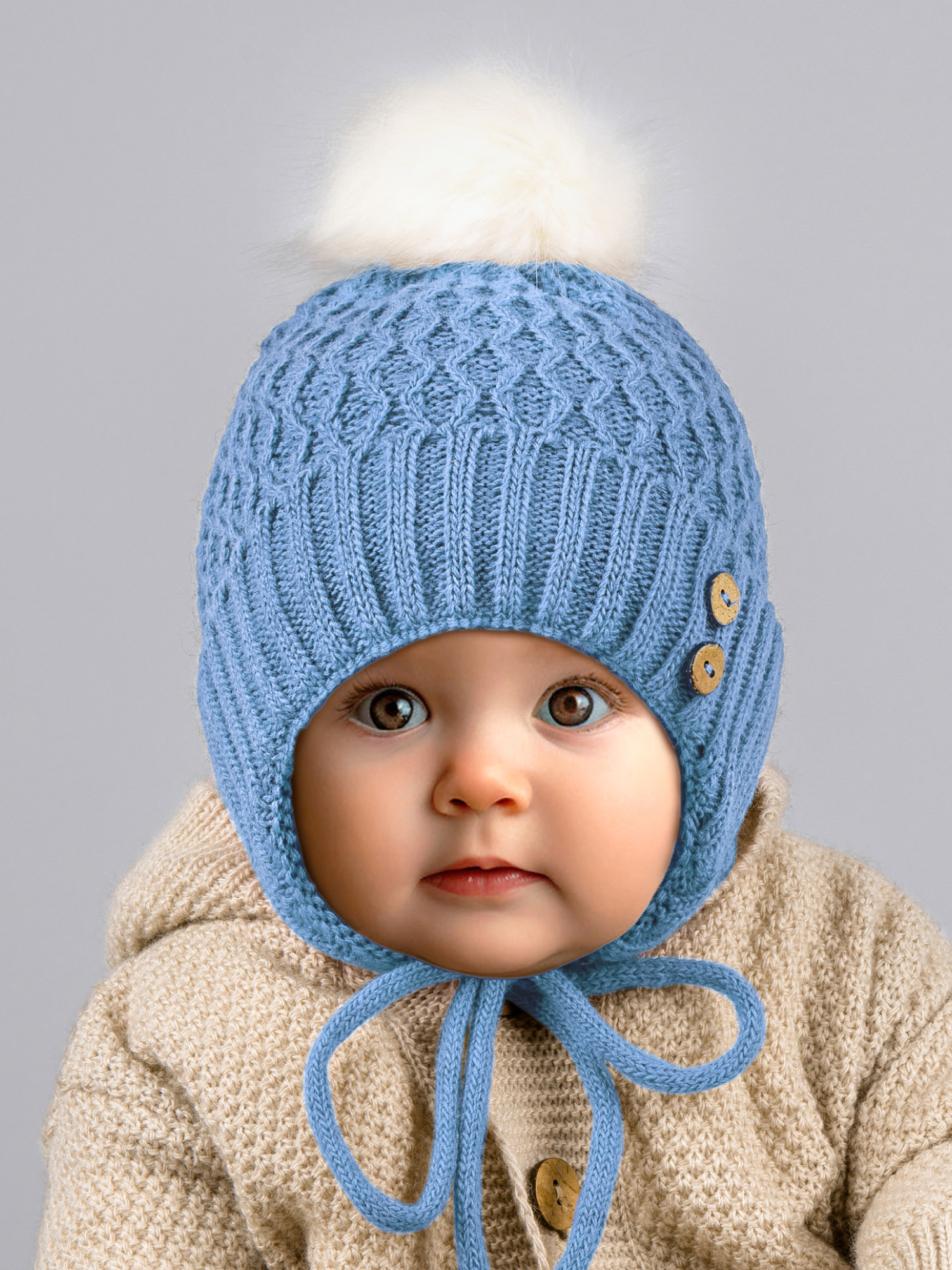 Шапочка для малышей Amarobaby Pure Love Wool / AB-OD20-PLW16/19-42 (голубой, р-р. 42-44) — фото 5