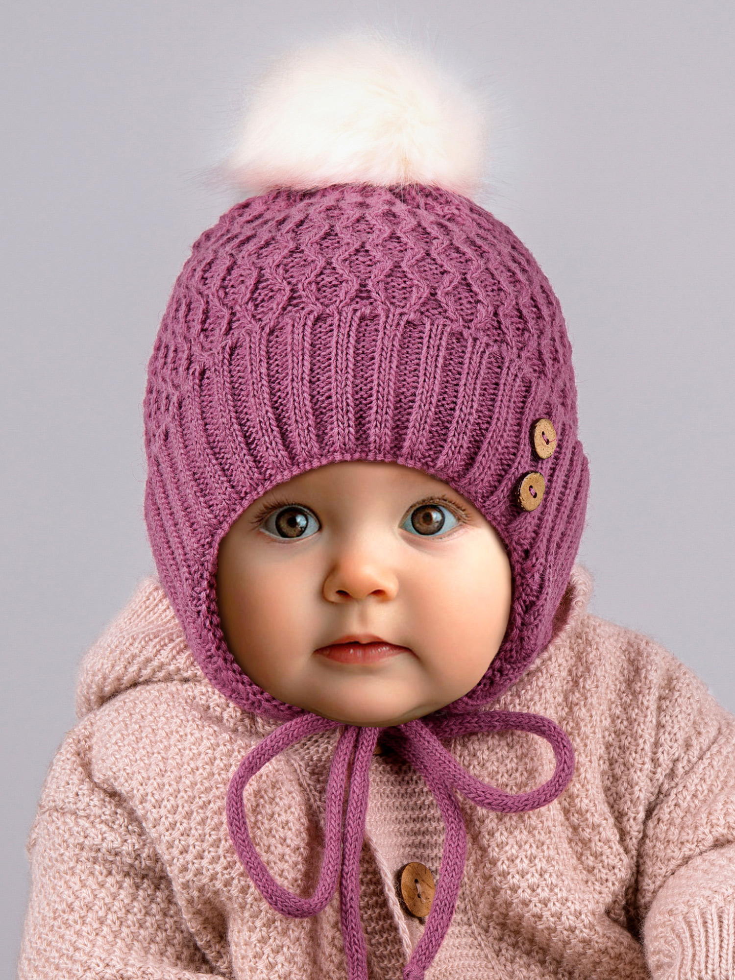 Шапочка для малышей Amarobaby Pure Love Wool / AB-OD20-PLW16/06-38 (розовый, р-р. 38-40) — фото 5