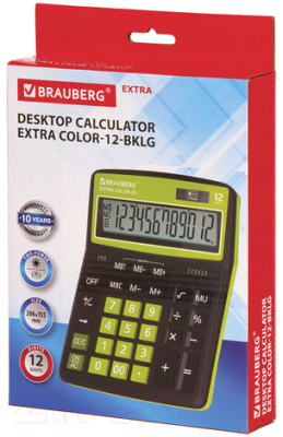 Калькулятор Brauberg Color-12-BKLG / 250477 (черно-салатовый)