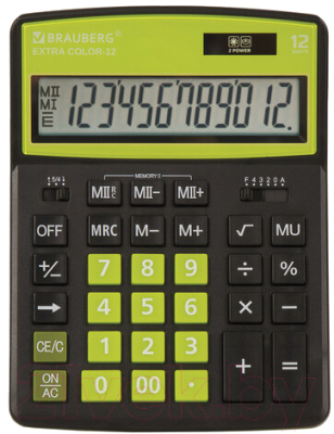 Калькулятор Brauberg Color-12-BKLG / 250477 (черно-салатовый)