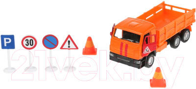 Автомобиль игрушечный Технопарк Камаз с дорожными знаками / SB-16-80-KAMAZ-WB
