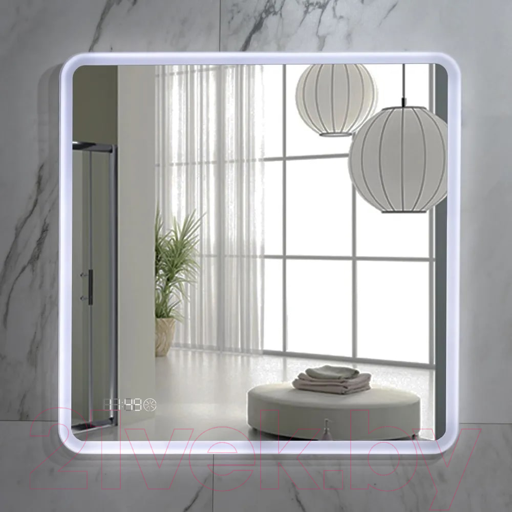 Зеркало Пекам Marta 80x80 / marta-80x80scl (с подсветкой, сенсором на прикосновение и часами) — фото 4