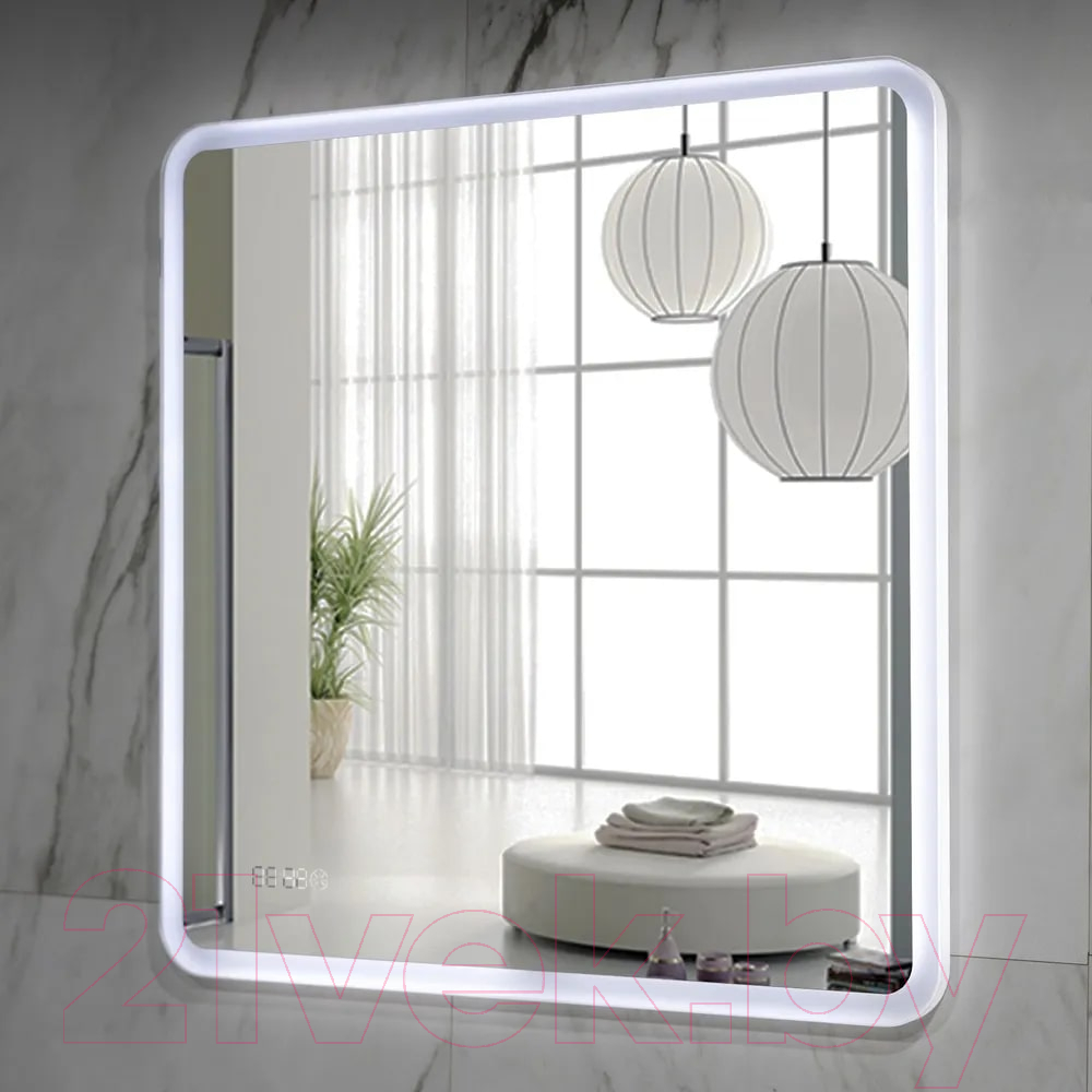 Зеркало Пекам Marta 80x80 / marta-80x80scl (с подсветкой, сенсором на прикосновение и часами) — фото 6