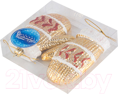 Изображение товара Набор елочных игрушек Волшебная страна Варежки / 007446 (2шт, золото)