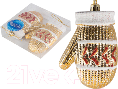 Изображение товара Набор елочных игрушек Волшебная страна Варежки / 007446 (2шт, золото)