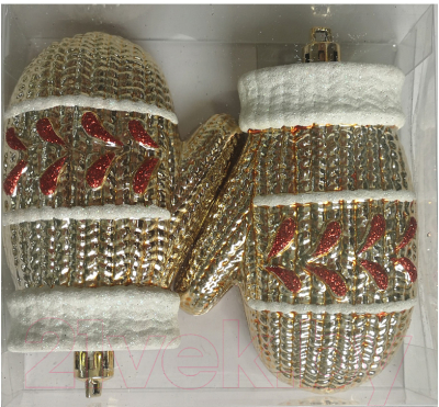 Изображение товара Набор елочных игрушек Волшебная страна Варежки / 007446 (2шт, золото)