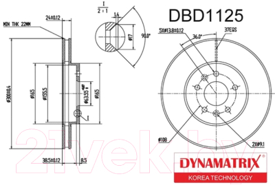 Тормозной диск Dynamatrix-Korea DBD1125