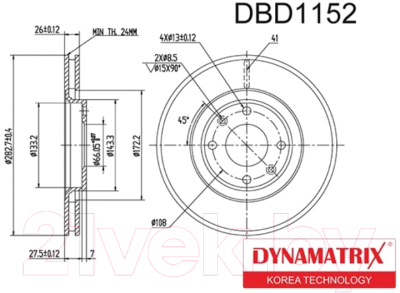 Тормозной диск Dynamatrix-Korea DBD1152