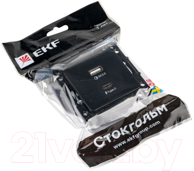 Розетка EKF PROxima Стокгольм / EZR-2USB-type-C (черный)
