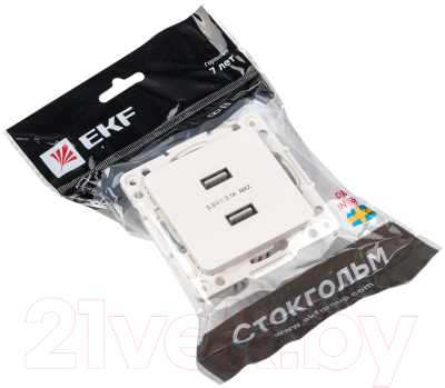 Розетка EKF PROxima Стокгольм EYR16-028-10-2USB (белый)