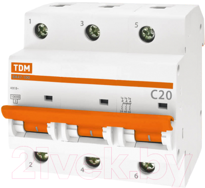 Выключатель автоматический TDM ВА 47-100 3Р 20А (C) 10кА / SQ0207-0069