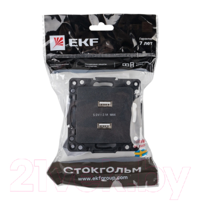 Розетка EKF PROxima Стокгольм EZR16-028-10-2USB (черный)