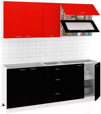 Готовая кухня Кортекс-мебель Корнелия Мара 2.0 без столешницы (красный/черный)
