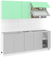 Кухонный гарнитур Кортекс-мебель Корнелия Мара 2.0 без столешницы (салатовый/серый) - 