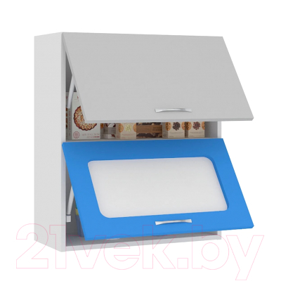 Шкаф навесной для кухни Кортекс-мебель Корнелия Мара ВШ60-2г1ст (серый/синий)