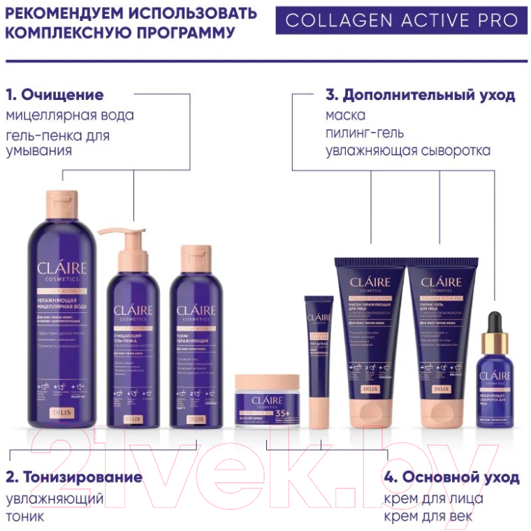 Маска для лица кремовая Claire Collagen Active Pro Увлажняющая (100мл) — фото 4