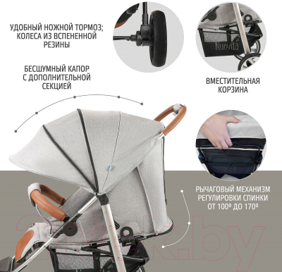 Детская прогулочная коляска Nuovita Corso (серый/серебристая рама)