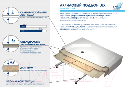 Купить Душевой поддон RGW LUX/TN-TR / 16180500-41 в Молодечно