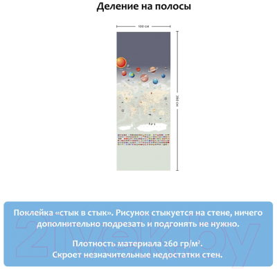 Фотообои листовые Citydecor Карта мира Флаги и планеты (100x260)