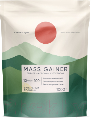Гейнер Elementica Organic Mass Gainer / EMG002 (1000гр, ванильный пломбир)