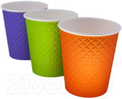 Набор бумажных стаканов Gecko Двухслойный Вафля 250мл (25шт, Color)