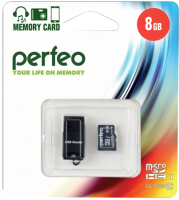 

Карта памяти Perfeo, MicroSDHC 8GB (Class 10) + USB MicroSD Reader / PF8GMCSH10CR