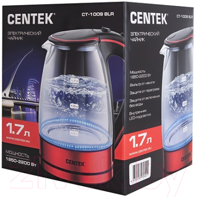 Электрочайник Centek CT-1009 BLR (красный/черный)