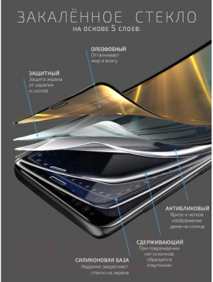 Защитное стекло для телефона Volare Rosso Fullscreen Full Glue Light Series для Vivo Y21 (черный)