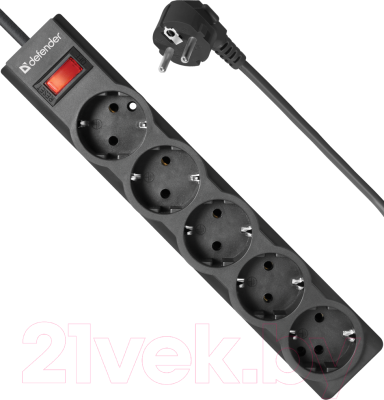 Изображение товара Сетевой фильтр Defender ES largo 5 / 99499 (5м, 5 розеток, черный)