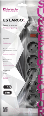 Изображение товара Сетевой фильтр Defender ES largo 5 / 99499 (5м, 5 розеток, черный)