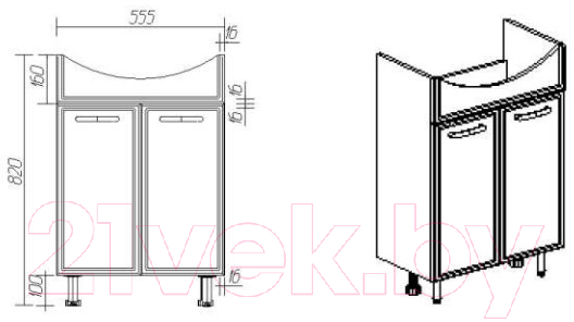 Тумба с умывальником Viant Милан Балтика 60 / VMIL60BA-T2ST + WH110246