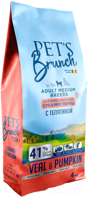 Сухой корм для собак Pet's Brunch Adult Medium Breeds с телятиной (4кг)