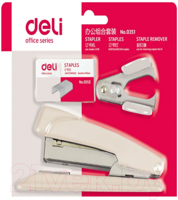 Степлер Deli 351 (скобы+антистеплер в блистере)