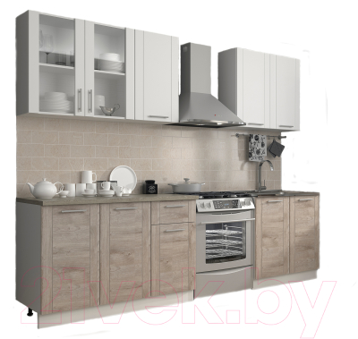 Кухонный гарнитур Eligard Виктория 2.0 (рамка белый структурный/рамка дуб монтерей/венге серебристый)