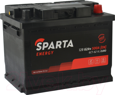 Автомобильный аккумулятор SPARTA Energy 6СТ-62 Евро 500A (62 А/ч)