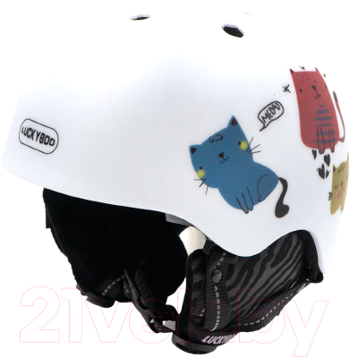 Шлем горнолыжный Luckyboo Future / 50170 (S, белый/котята)